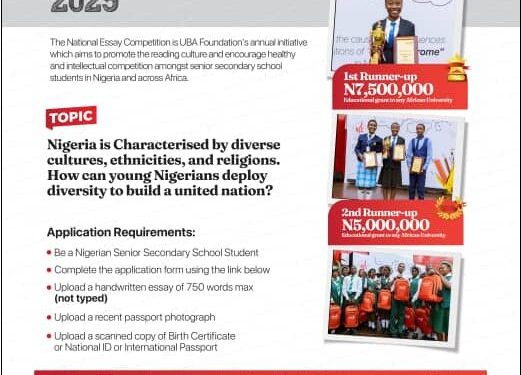 2025 National Essay Competition: UBA Foundation announces N22.5 million grants for winners