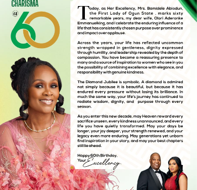 ADRON Boss Pays Glowing Tribute To Ogun State Governor’s Wife @ 60